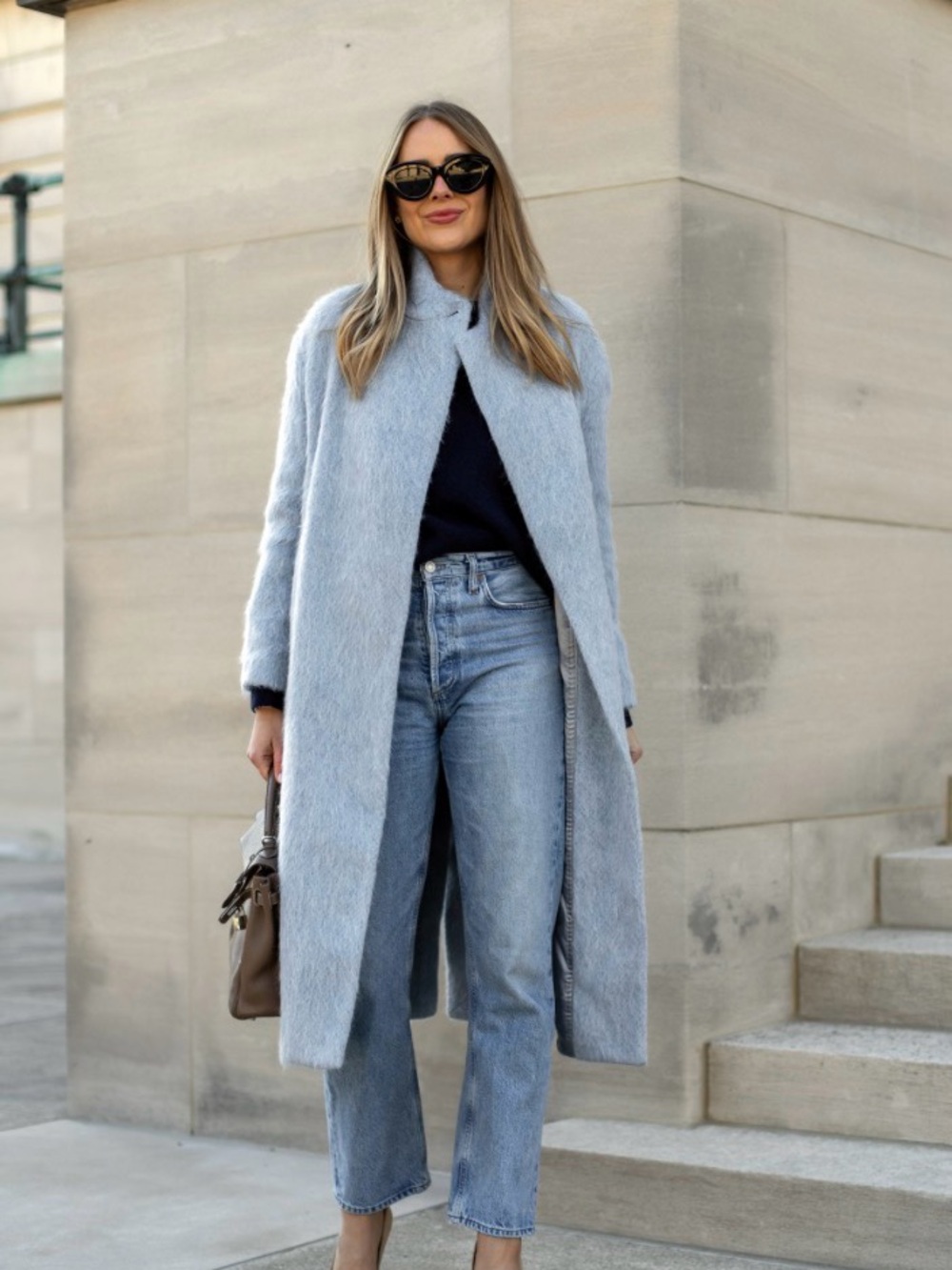 ZARA Light Blue Fuzzy Long Pea Coat - Women